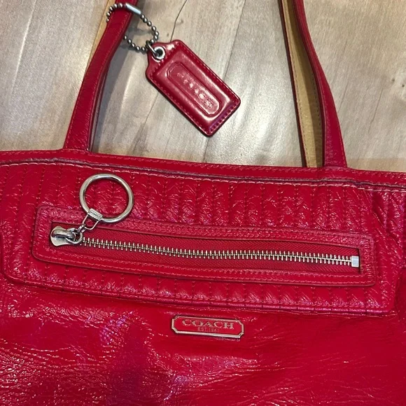 Coach Red Quilted Tote Bag - Picture 2 of 9
